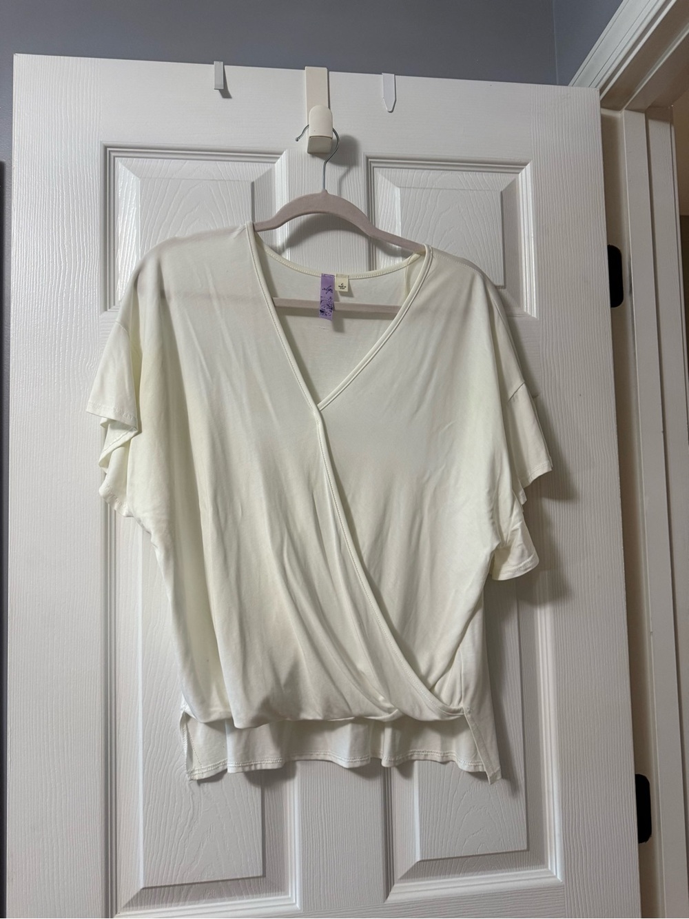 Alya Cream Faux-Wrap Flutter Sleeve Top